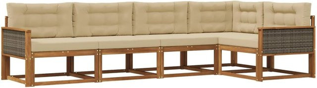 vidaXL Outdoor-Sofagarnitur in L-Form aus Akazienholz mit Kissen in Beige und Natur - Bild 1