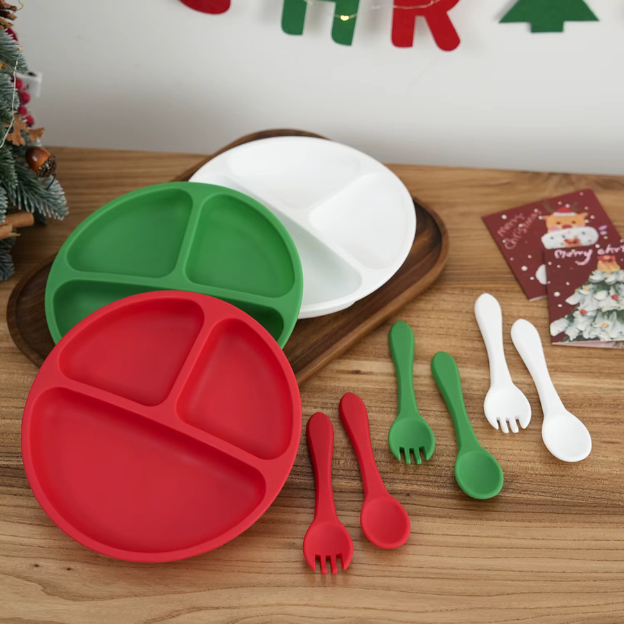3-teiliges Silikon Baby Fütterungsset mit Saugnapf-Teller, Löffel und Gabel für die erste Selbstständigkeit - Bild 5