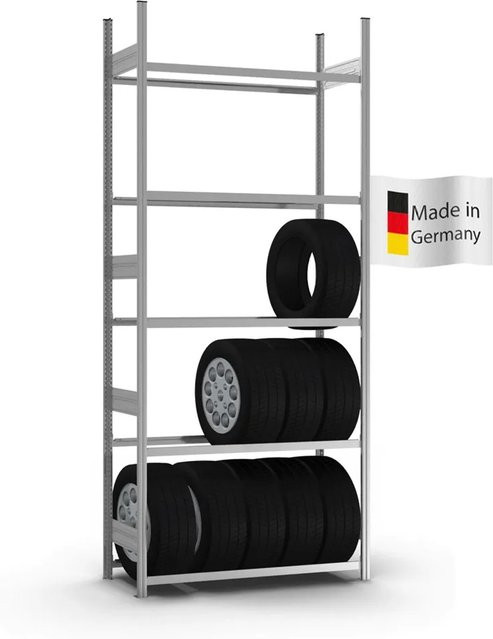 PROREGAL Reifenregal Stecksystem T-Profil in Silber, verzinkt, 5 Ebenen, H x B x T: 300 x 130 x 40 cm - Bild 1