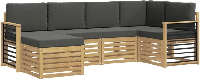 vidaXL Outdoor-Sofagarnitur 6-teilig in L-Form aus Akazienholz mit Polstern in Weiß und Anthrazit - Bild 1