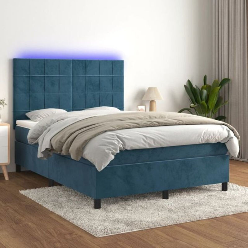 vidaxl Boxspringbett mit Matratze in Dunkelblau aus Samt, B/T/H: 140 x 200 x 118 cm - Bild 1