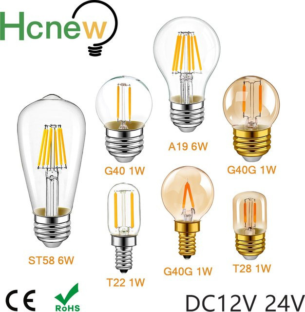 Hcnew LED-Glühfadenlampe E14 im Edison-Stil, 6W, 2700K Warmweiß, Transparent, Niederspannung DC12V/24V für Lokomotiv-Raumbeleuchtung - Bild 1