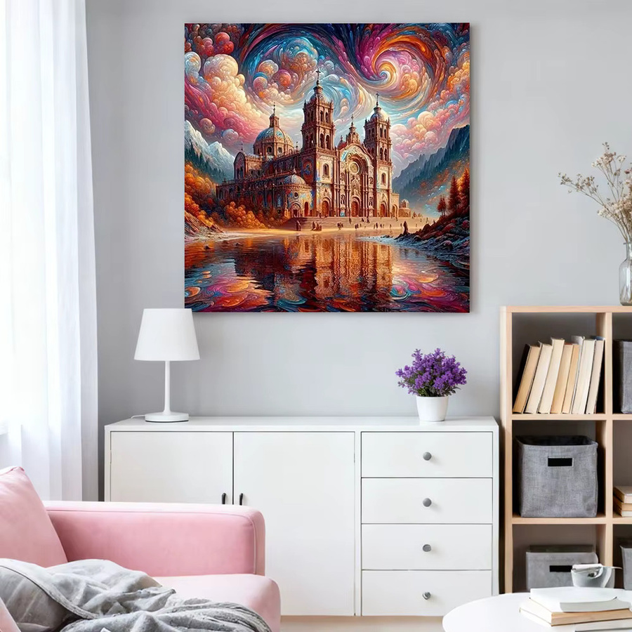 HUACAN Diamant-Mosaik Wandbild Mondlandschaft Rund, Mehrfarbig, Durchmesser: 20 cm - Bild 2