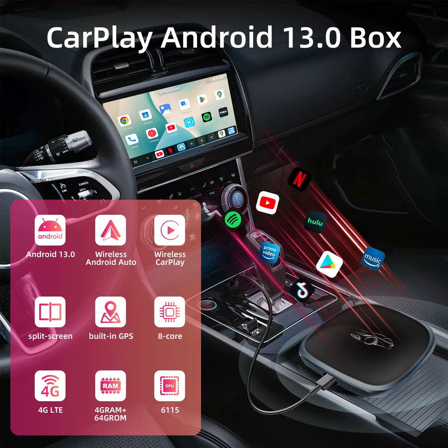ANYFAR 3-in-1 Kabelloser CarPlay und Android Auto Adapter mit Smart Android AI Box und HDMI-Ausgang in Schwarz oder Weiß - Bild 2