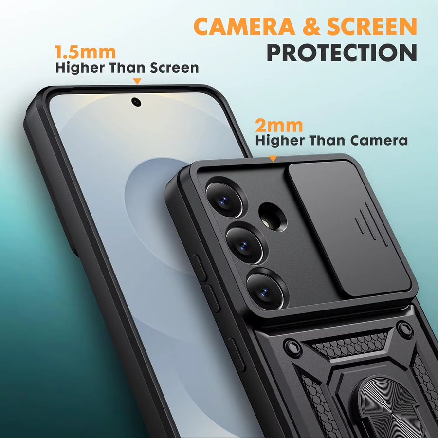 Huikai Schutzhülle für Samsung Galaxy A57 A37 A56 A36 mit Schiebe-Kameraschutz, Ringhalter und Standfunktion in Schwarz - Bild 2