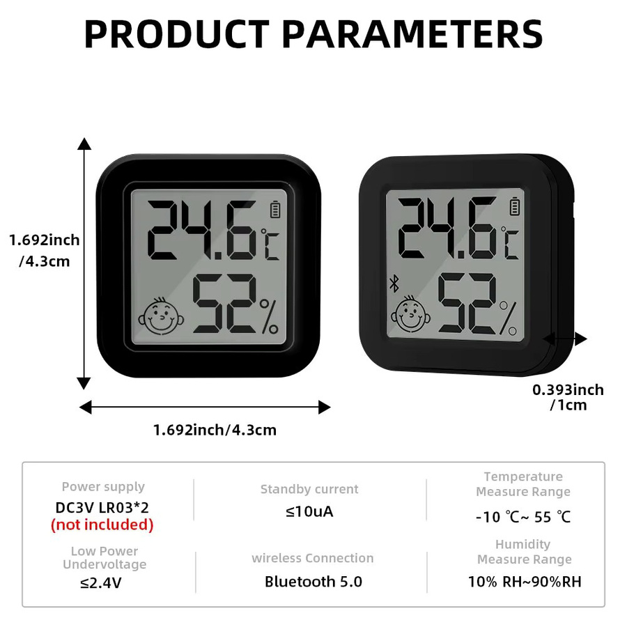 Onenuo Tuya Bluetooth Temperatur- und Feuchtigkeitssensor mit LCD Digitaldisplay und App-Steuerung, Schwarz - Bild 5