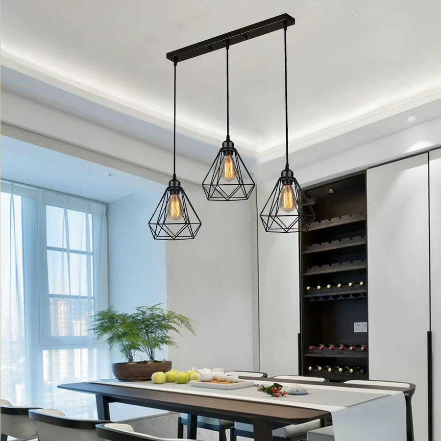 JOYINLED 3-köpfige Pendelleuchte im Retro-Industrie-Design, schwarze E27 Metall-Hängelampe für Küche und Loft-Dekoration - Bild 2