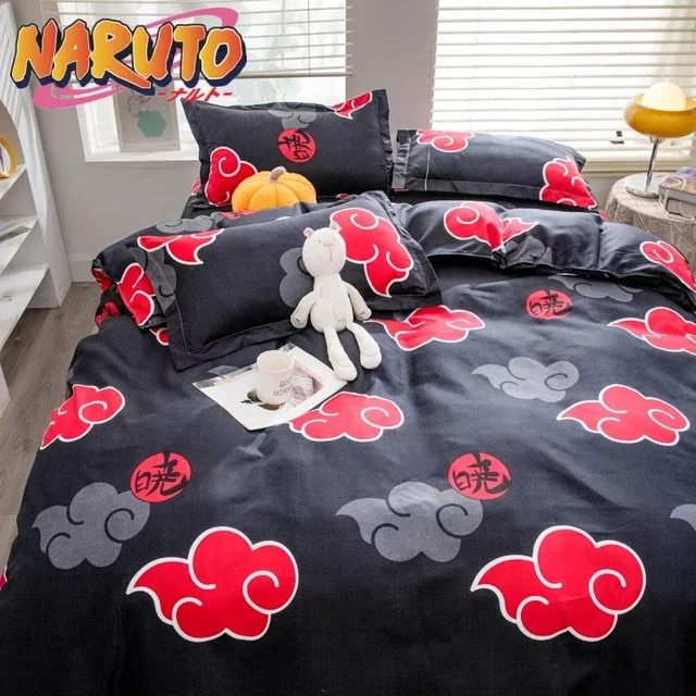 Bandai Naruto Akatsuki Bettwäsche Set mit Anime Druck in Schwarz für Kinder - Bild 1