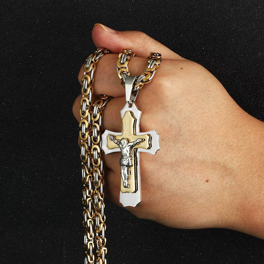 diyalo Anhänger Halskette, Kruzifix Jesus Kreuz, Edelstahl, Herren - Bild 2