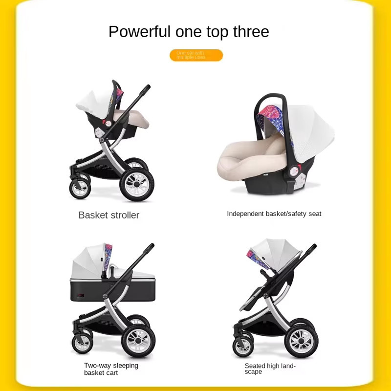 3-in-1 Kinderwagen Set für Neugeborene mit Autositz und Liegeposition, leicht faltbar und stoßdämpfend - Bild 3