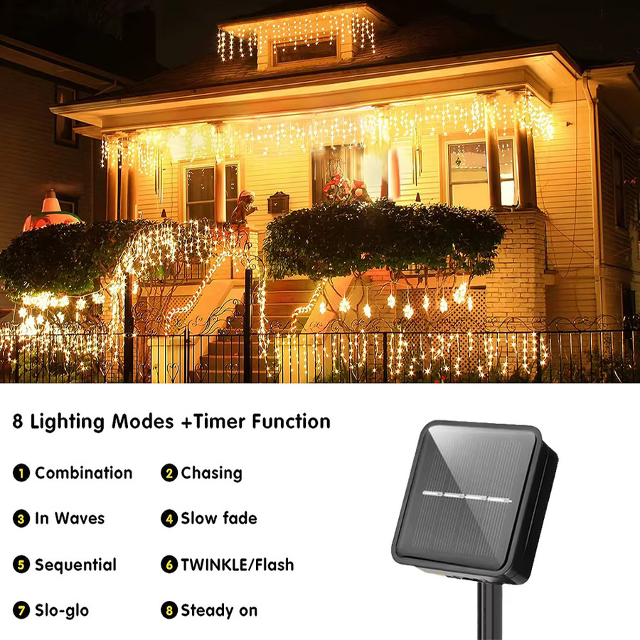 WELPUR Solar Eiszapfen Lichtkette mit 160 LEDs, 7,5 m Länge für Outdoor, Traufe, Garten und Weihnachtsdekoration - Bild 4