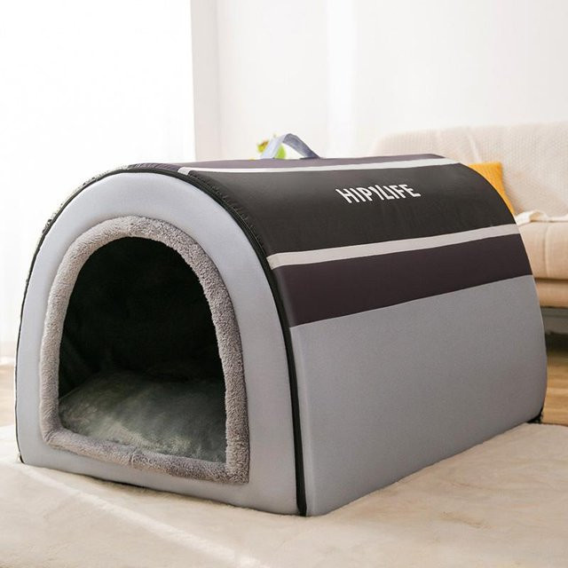 Großes Ganzjahres-Hundehaus aus Jacquard-Erbsensamt mit abnehmbarem und waschbarem Bezug für Hunde bis 10kg - Bild 1
