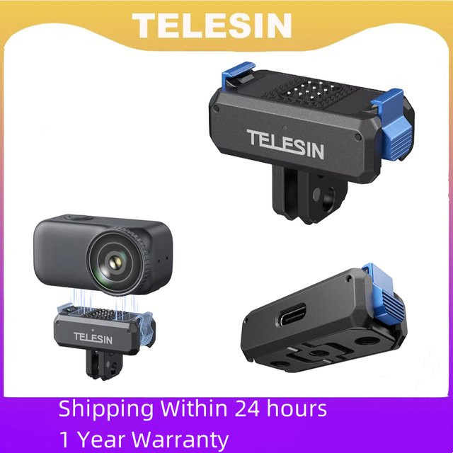 TELESIN Magnetische Schnellverschluss-Ladeadapterhalterung mit Dual-Klauen-Schnittstelle für DJI OSMO Nano in Schwarz - Bild 1