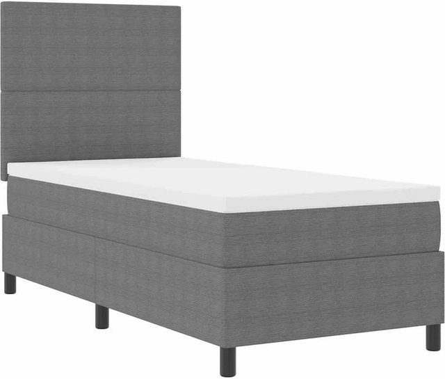 vidaXL Hybrid-Boxspringbett mit LED-Unterbettbeleuchtung aus Cordstoff in Hellgrau und Weiß, B/T/H: 100 x 200 x 128 cm - Bild 1