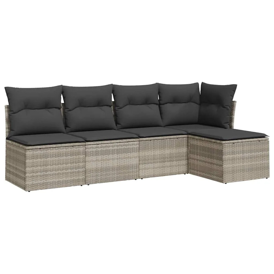 vidaXL 5-tlg. Garten-Sofagarnitur in L-Form mit Kissen und Ottoman, Hellgrau, Poly-Rattan mit Metallgestell - Bild 2