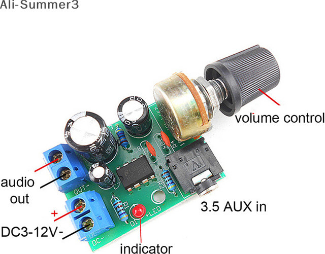 LM386 10 W Mono Audioverstärkerplatine mit 3,5 mm Klinkenanschluss und Lautstärkeregler, Multicolor - Bild 1