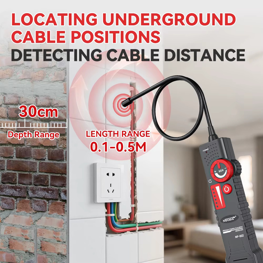 NOYAFA NF-822 Unterirdischer Kabelsucher mit Krokodilklemme, Schwarz, Hoch- und Niederspannungs-Draht-Locator und Netzwerk-Draht-Tracker - Bild 3