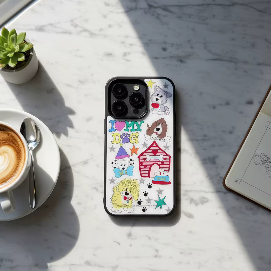 Stoßfeste Handyhülle mit Sternhund-Motiv für Apple iPhone 17, 16, 15 und 14 Pro Max in Schwarz - Bild 2