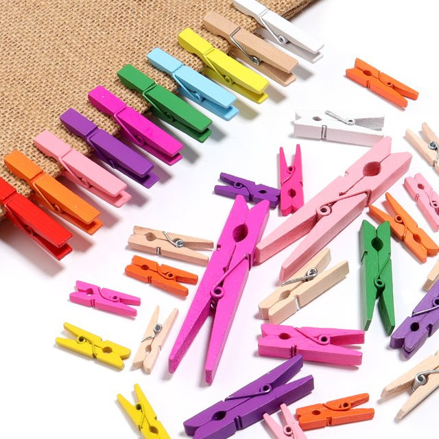 Bunte Holz-Clips in verschiedenen Größen für DIY-Projekte, Fotos und Näharbeiten, 50 Stück, Mehrfarbig - Bild 1