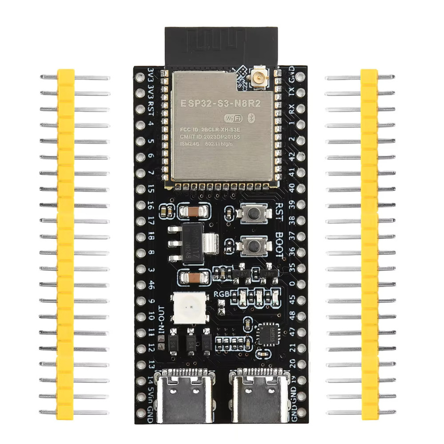 Gaqqee ESP32-S3-N16R8/N8R2 Wi-Fi und Bluetooth Entwicklungsplatine in Schwarz mit zwei Typ-C-Anschlüssen und Antennenanschlüssen - Bild 1