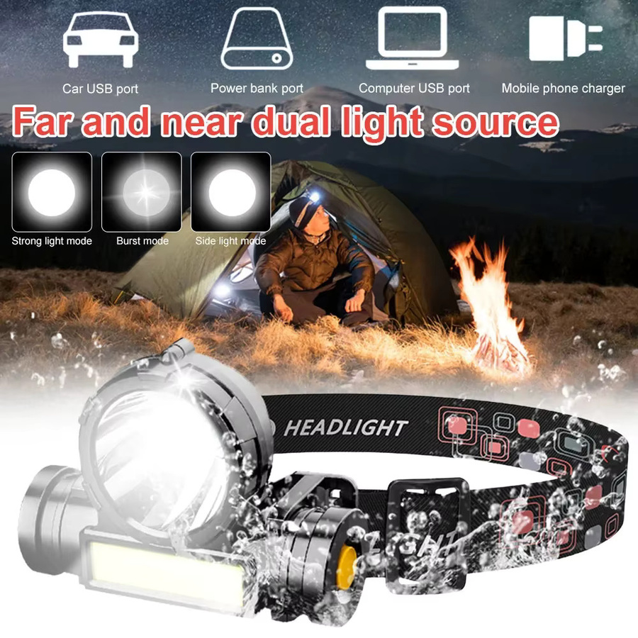 Ligghig LED Stirnlampe COB wiederaufladbar, wasserdichte Kopflampe in Schwarz - Bild 2