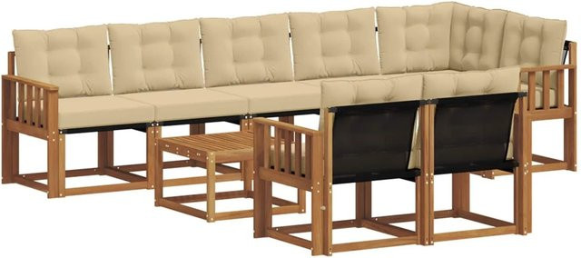 vidaXL Outdoor-Sofagarnitur 9-teilig aus massivem Akazienholz mit Textilene und Kissen in Natur-Beige - Bild 1