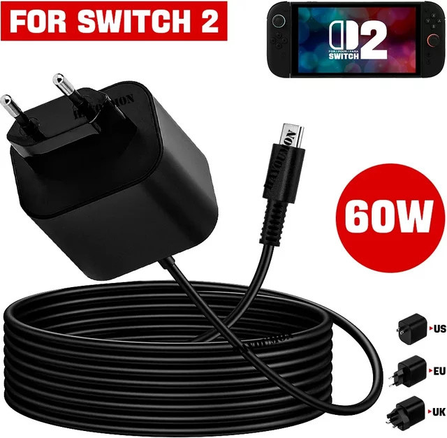 Hayoumon 60W USB-C Netzteil für Nintendo Switch, AC-Adapter mit 1,5m USB-C Ladekabel, Schwarz - Bild 1