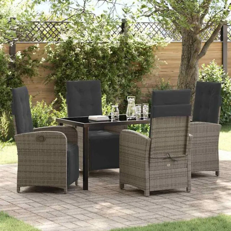 Moderne Garten Essgruppe aus Poly-Rattan mit Glastisch in Grau von vidaxl, 5-teilig - Bild 1