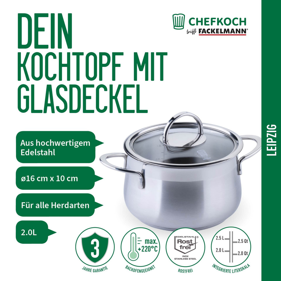 Fackelmann Kochtopf Leipzig mit Glasdeckel, Silber, Durchmesser: 16 cm - Bild 3