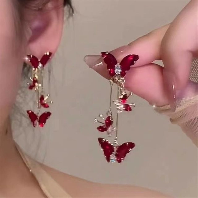 belleper Ohrhänger, Schmetterling, Rote Zirkonia, Silber, Messing, Damen - Bild 1