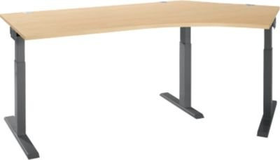 Schäfer Shop Select Winkelschreibtisch ERGO-T 2.0 mit 135 Grad Winkel, Ansatz rechts, T-Fuß, Ahorn/Anthrazit, B: 216,5 cm, T: 80,0 cm, H: 67,5-89,5 cm - Bild 1