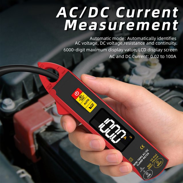 BSIDE UX1 Digitales Zangenamperemeter True RMS für DC/AC Strom, Hochpräzises Multimeter mit Temperatur-Tester, Rot - Bild 1