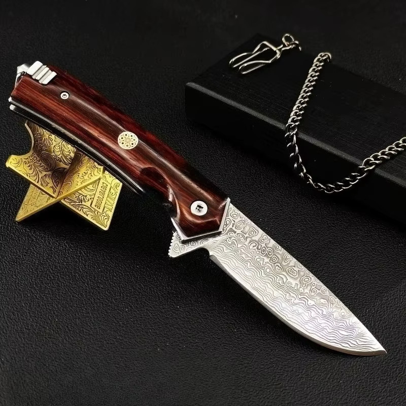 Klappbares Damaszener-Taschenmesser in Braun für Outdoor, Camping und EDC-Einsätze - Bild 4