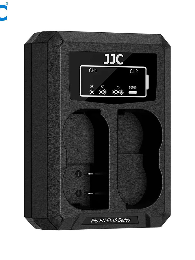 JJC Dual-Akkuladegerät mit USB-C für Nikon EN-EL15 EN-EL15a EN-EL15b EN-EL15c, Schwarz - Bild 7