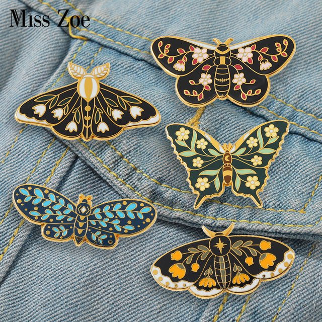 Miss Zoe Anstecknadel Butterflys Moth, Messing, Bunt, Unisex - Bild 1