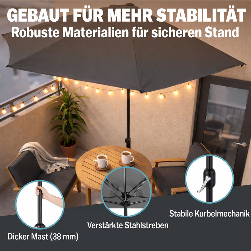 Kingsleeve Terrassen-Sonnenschirm in Anthrazit mit UV-Schutz 80+ und Stahlgestell - Bild 3