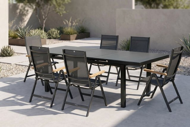 Kettler Premium Granada Garten-Essgruppe aus Aluminium und Glas in Anthrazit und Grau mit ausziehbarem Tisch und 6 Sesseln, Tisch B: 180 bis 240 cm, T: 100 cm, H: 76 cm - Bild 1
