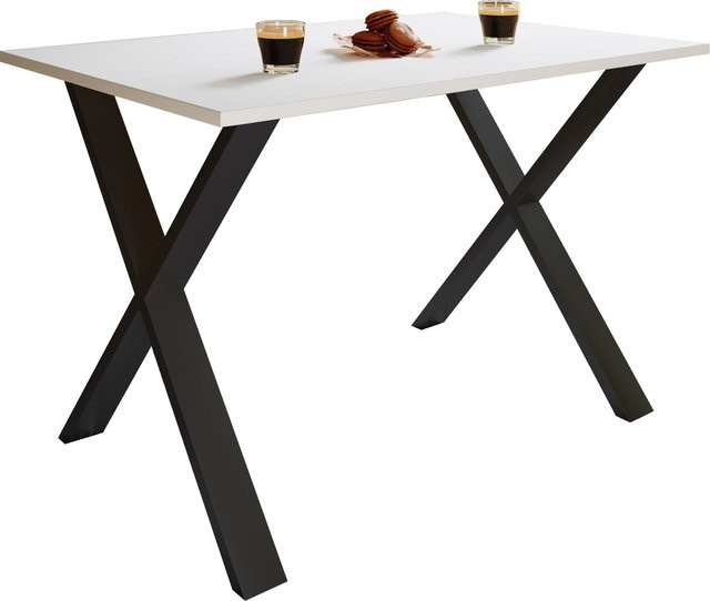 VCM Esstisch Xona mit X-Fußgestell in Weiß und Schwarz, Holzstruktur-Nachbildung, H x B x T: 76 x 140 x 80 cm - Bild 1