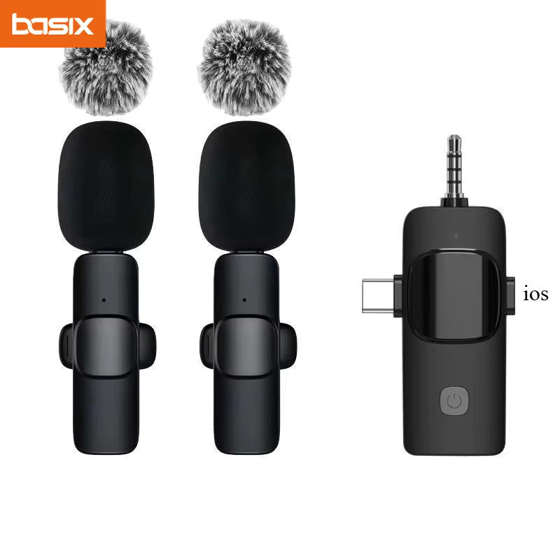 Basix Kabelloses Lavalier-Mikrofon 2,4G Mini Tragbares Audio-Video-Aufnahmemikrofon für iPhone und Android in Schwarz mit Bluetooth und USB-C - Bild 3