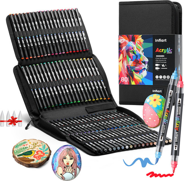 Kolorowys Acryl-Farbstifte mit zwei Spitzen in Multicolour inklusive Etui für Stein, Holz und Leinwand - Bild 1