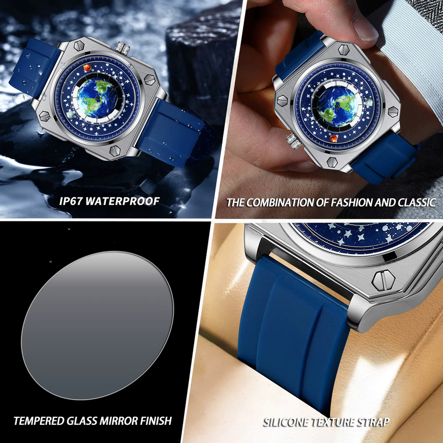 BINBOND Armbanduhr Quarz, Silikon, Blau, Silber, Herren - Bild 6