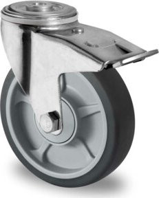 CASCOO Rückenlochlenkrolle Serie P2G2 mit Totalfeststeller und Kugellager, Durchmesser: 160 mm, Farbe: Silber/Grau - Bild 1
