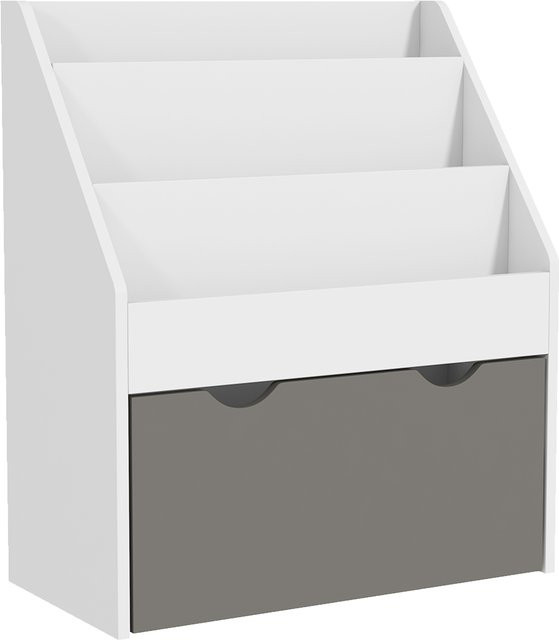 AIYAPLAY Kinderregal aus MDF mit 3 Ablagen und Schublade, Weiß und Grau, B/T/H: 62,5 x 30 x 70 cm - Bild 1