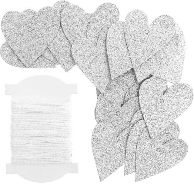 Rico Design Paper Poetry Papieranhänger Herzen in Silber mit Glitter, 24 Stück, B: 3 cm, H: 3,5 cm - Bild 1