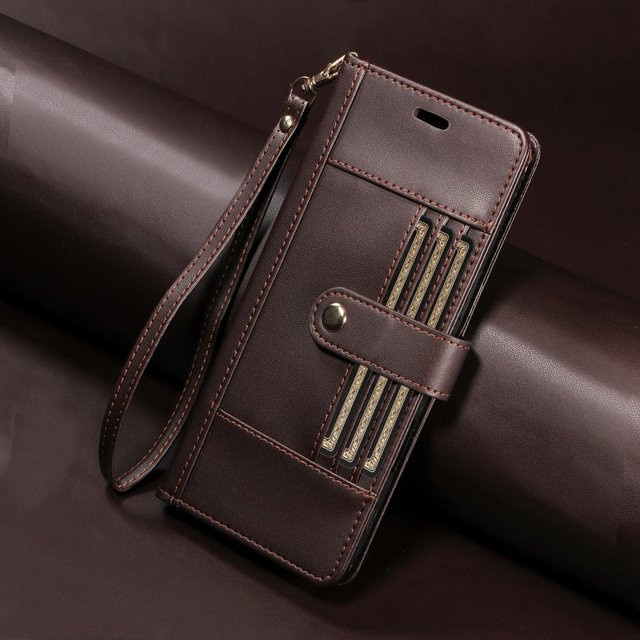 Leder Lanyard Handyhülle mit magnetischer Geldbörse für Xiaomi 14T 14T Pro 13T 13T Pro 12T 12T Pro 11T Pro in Braun - Bild 1