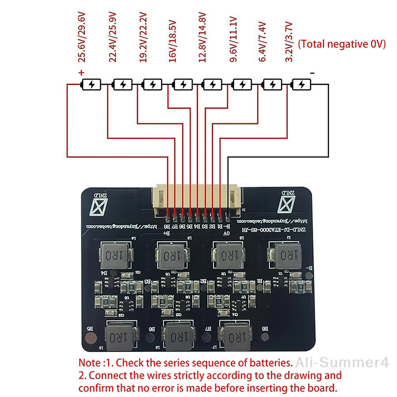 BMS 2S-8S Aktiver Equalizer Balancer für LiFePO4 und LTO Lithium Batterien, 1,2A Energie Transfer Board, Schwarz - Bild 2