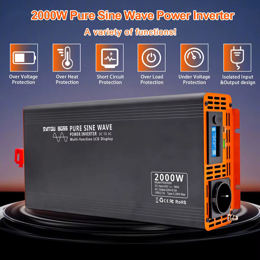 DATOUBOSS Sinus-Wechselrichter 2000W 36V / 24V DC auf AC 220V 230V Spannungswandler mit AC-USB-Buchse und LCD-Fernbedienung für Wohnmobile und LKW - Bild 4