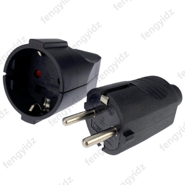 Fengyidz Netzkabel mit EU-Stecker und Buchse in Schwarz, 250V 16A - Bild 1