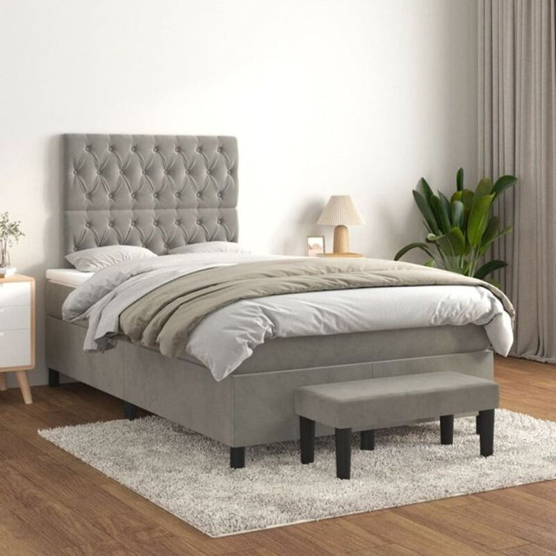 Vidaxl Boxspringbett mit Matratze aus Samt in Grau und Weiß, B/T/H: 200 x 120 x 118 cm - Bild 1