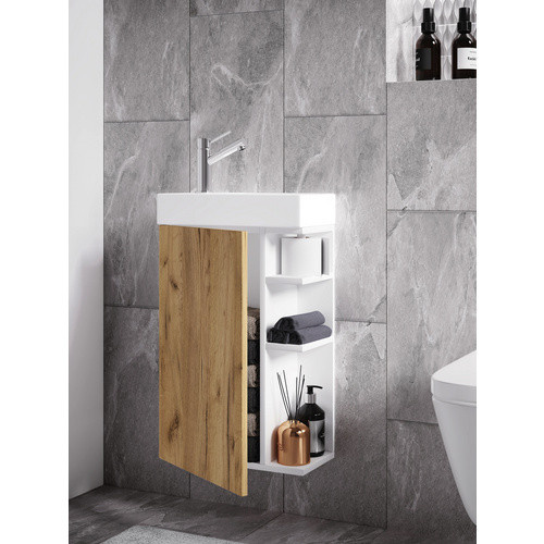 VCM Lumia 2-teiliges Gästebad-Set aus Keramik in Beige mit Waschbecken und Waschbeckenunterschrank, B/T/H: 60 x 22 x 40 cm - Bild 2